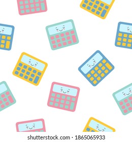 Little cute colorful calculator , seamless pattern on white background.
