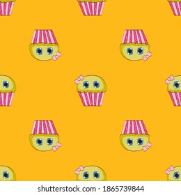 Little Cute Cupcake Seamless Pattern Background. Vector Illustration EPS10