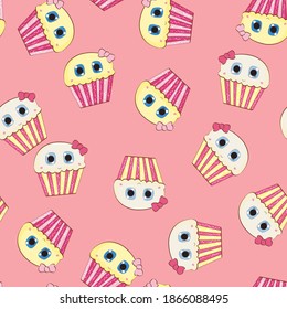 Little Cute Cupcake Seamless Pattern Background. Vector Illustration EPS10