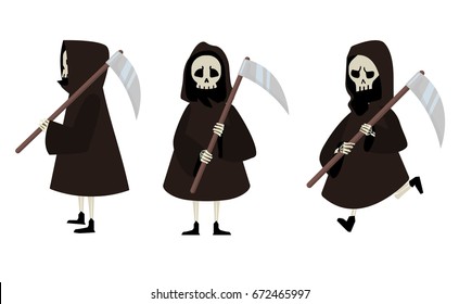 little cute death in three angles, grim reaper