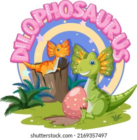 Little cute dilophosaurus dinosaur cartoon character illustration