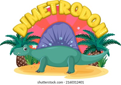 Little cute dimetrodon dinosaur cartoon character illustration