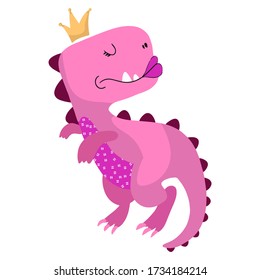 Little cute dinosaur princess. Vector illustration.