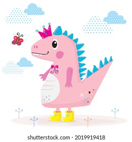 Little cute dinosaur,Cute dinosaur illustration as doodle vector for baby and kid