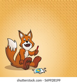 Little cute doodling foxy vector illustration, with background