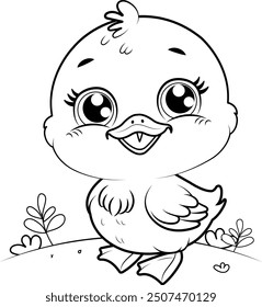 Little cute Duck Illustrations – Line Art Stock Illustration
