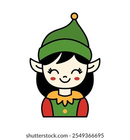 Little cute elf girl in cartoon style. Christmas elf isolated on white background. Vector illustration