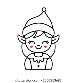 Little cute elf girl in cartoon style. Christmas elf isolated on white background. Vector illustration