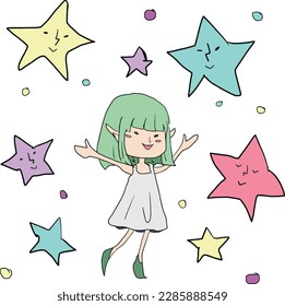 little cute elf and star