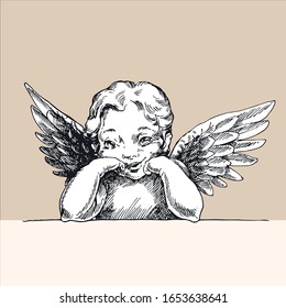 Little cute engraving curly angel.