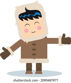 little cute eskimo boy vector illustration