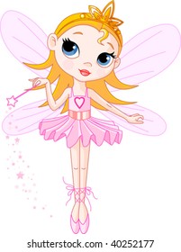 Little Cute fairy ballerina with magic wand