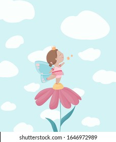 Little cute fairy girl smiling from the daisy flower
