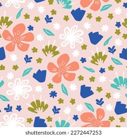 Little cute flower pattern with pink background.Abstract flower seamless pattern. Fun t-shirt design.Vector illustration design for fashion fabrics, textile graphics, print.