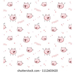 Little cute funny piggie / pig / piglet / cartoon character seamless pattern