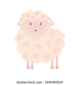 Little cute funny sheep in simple cartoon style vector illustration for children, farm pink animal greeting card design for invitation, birthday celebration, kids holidays decor
