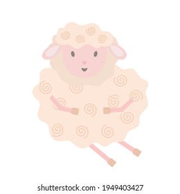 Little cute funny sheep in simple cartoon style vector illustration for children, farm pink animal greeting card design for invitation, birthday celebration, kids holidays decor