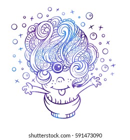 Little cute and funny vector monster. Watercolor style vibrant contour.