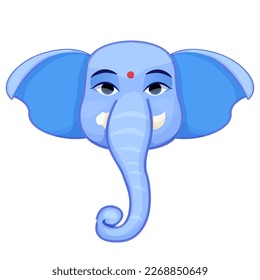 Little cute Ganesh, religious traditional god elephant blue color in cartoon character isolated on white background.