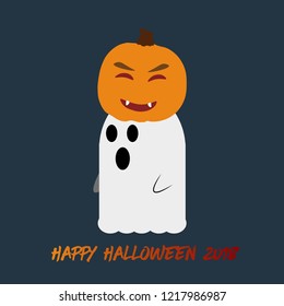 Little cute ghost and his pumpkin hat.