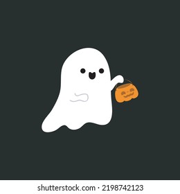 Little cute ghosts Happy Halloween trick or Treating, Halloween scary ghostly monsters. Cartoon spooky character flat style isolated on white background Vector illustration.