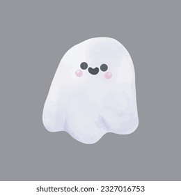 Little cute ghosts Happy Halloween watercolor Halloween scary ghostly monsters. Cartoon spooky character trick or Treating isolated on gray background Vector illustration.
