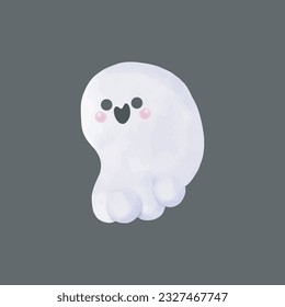 Little cute ghosts Happy Halloween watercolor Halloween scary ghostly monsters. Cartoon spooky character trick or Treating isolated on black background Vector illustration.