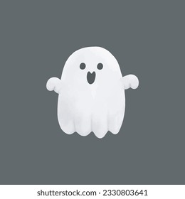 Little cute ghosts Happy Halloween watercolor Halloween scary ghostly monsters. Cartoon spooky character trick or Treating isolated on black background Vector illustration.