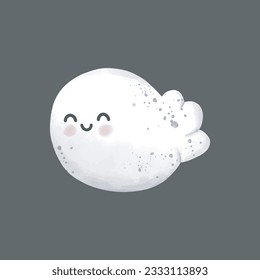Little cute ghosts Happy Halloween watercolor Halloween scary ghostly monsters. Cartoon spooky character trick or Treating isolated on black background Vector illustration.