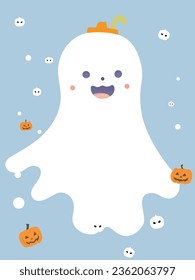 Little cute ghosts , Happy Halloween Set of flat Halloween scary ghostly monsters. Cartoon spooky character trick or Treating isolated on white background Vector illustration.
