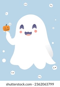 Little cute ghosts , Happy Halloween Set of flat Halloween scary ghostly monsters. Cartoon spooky character trick or Treating isolated on white background Vector illustration.
