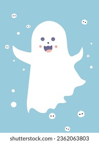 Little cute ghosts , Happy Halloween Set of flat Halloween scary ghostly monsters. Cartoon spooky character trick or Treating isolated on white background Vector illustration.
