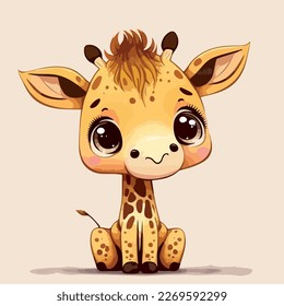 Little cute giraffe. Little baby giraffe. A friendly little giraffe with big dark eyes. Nice character graphics made in vector graphics. Illustration for a child.