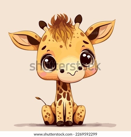 Little cute giraffe. Little baby giraffe. A friendly little giraffe with big dark eyes. Nice character graphics made in vector graphics. Illustration for a child.