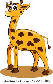 Little cute giraffe standing on white background. Cartoon vector illustration.