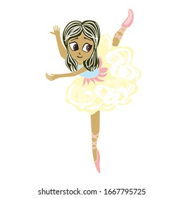 little cute girl balerina vector illustration, cartoon style. dancing ballet girl