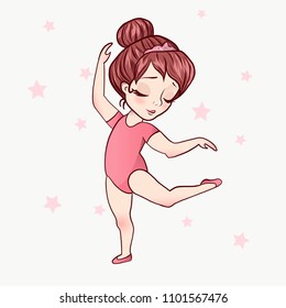 little cute girl ballerina vector illustration, cartoon style. dancing ballet girl