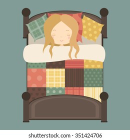 Little cute girl in bed, sleeping.Vector illustration