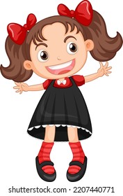 Little cute girl in black dress illustration