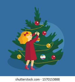 Little cute girl and Christmas tree