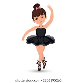 Little cute girl dancing ballerina in dress and pointe shoes. Illustration, vector	
