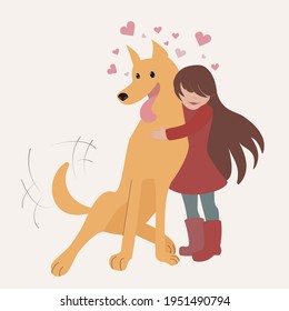 little cute girl and her dog. Pets. friendship 
