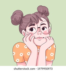 Little cute girl illustration design of vector.