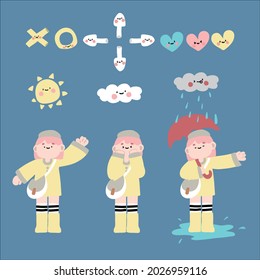 Little cute girl and red umbrella、icon