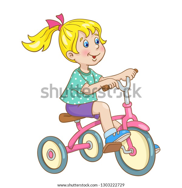 Little Cute Girl Riding Tricycle Cartoon Stock Vector (Royalty Free ...