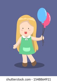 Little cute girl and two balloons. vector, illustration. 