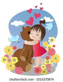little cute girl vector