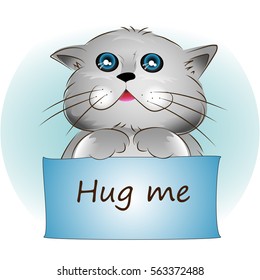 A little cute gray Persian cat ask for hug.