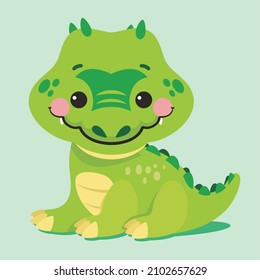 little cute green cartoon smiling baby crocodile vector image