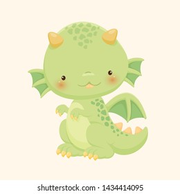 Little cute green devil dragon